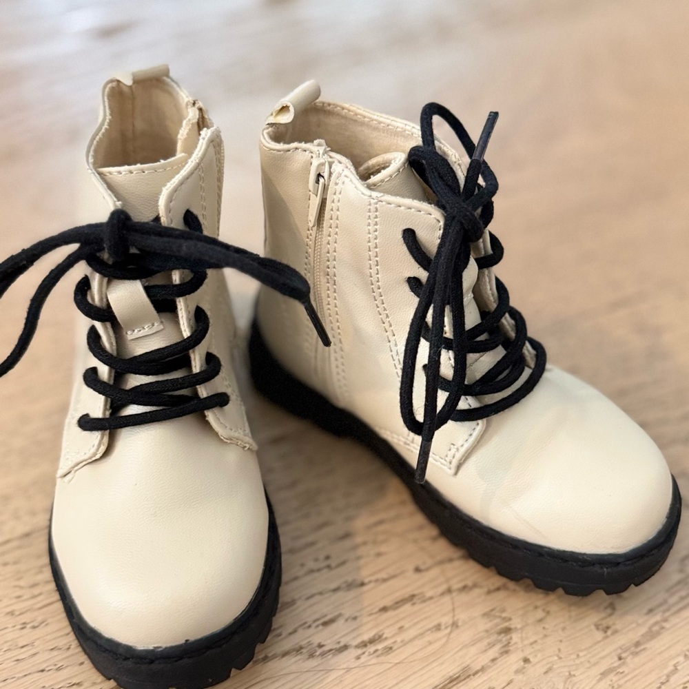 Zara Cream Boots with Black Laces